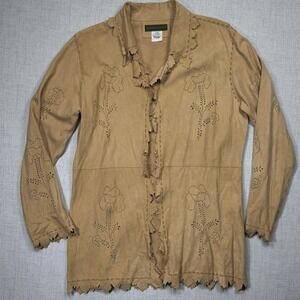 American Canyon Leather Basic Jacket Floral Cutout Tan Long Sleeve Size L